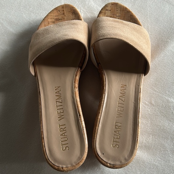 STUART WEITZMAN Summer Wedge Women’s size 10 Tan Suede Platform Slide Sandals - Picture 11 of 16